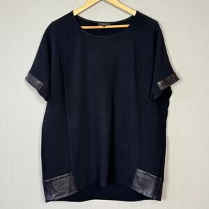 Rag & Bone Short Sleeve Boxy Lamb Leather Mixed Material Top  Large Minimalist